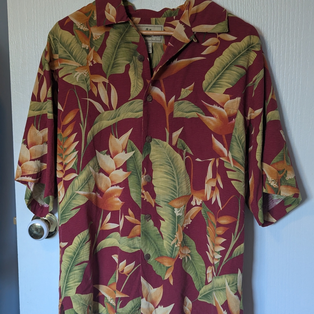 Men's Tropical Leaf Print Button Down Shirt